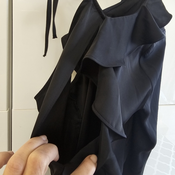 Zara One Shoulder Blouse Black Satin Ruffle Top Long Sleeve Flowy Sexy - Picture 7 of 7
